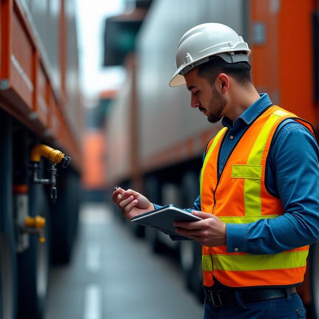 Logistics professional performing a safety check