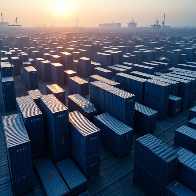 Modern logistics hub with organized containers and trucks